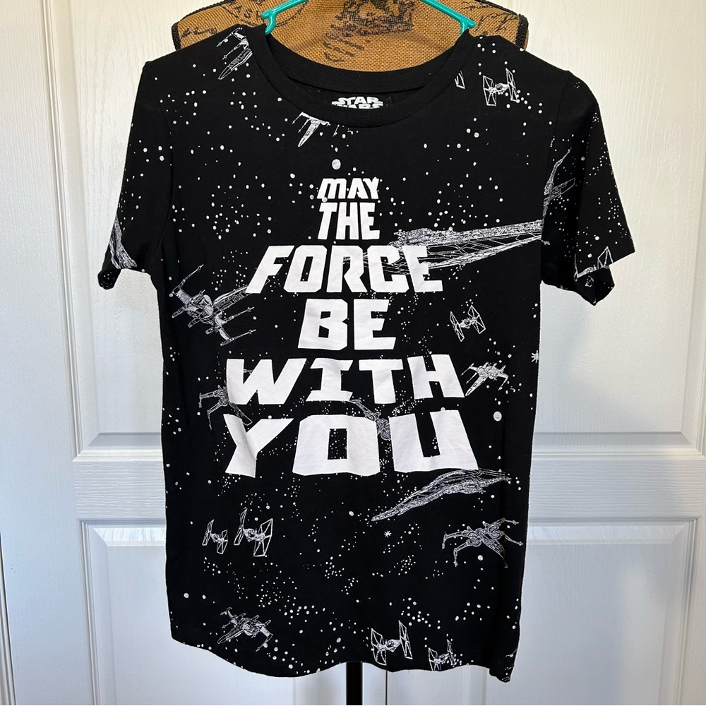 Star Wars Small Black White Short Sleeve T Shirt May The Force Be With You